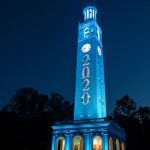 UNC Bell Tower lit up to celebrate the Class of 2020